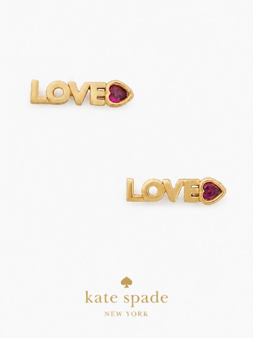 Kate Spade LOVE Heart Crystal Stud Earrings Gold Pink💗